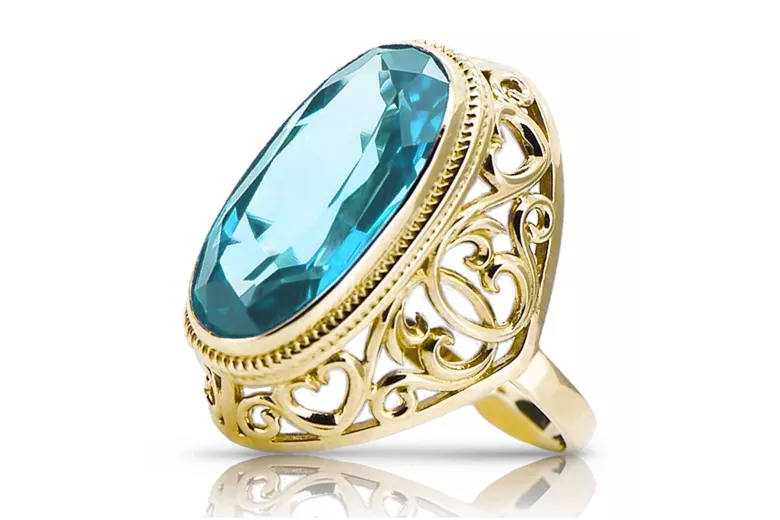 Aquamarine 14K Yellow gold Ring Vintage craft vrc184y